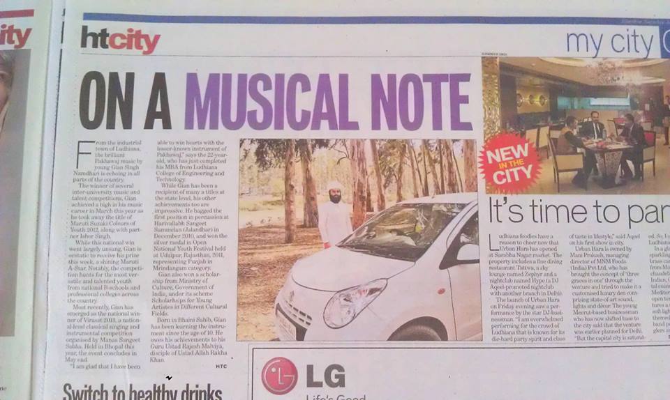 Hindustan Times publish the story of winner Gian Singh in reality talent hunt show Maruti Suzuki colors of youth in year 2013 after interview in Ludhiana