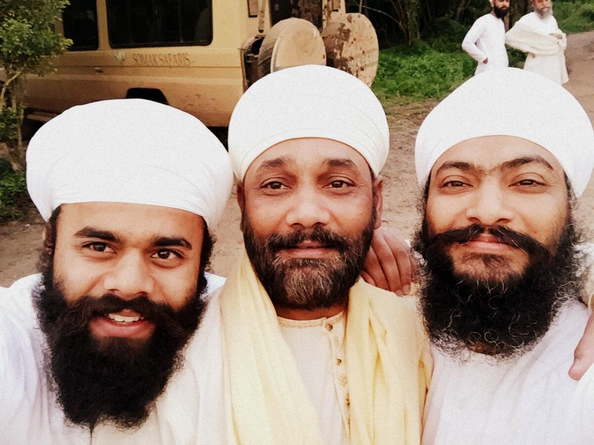 Three percussionist ustad sukhvinder Singh Pinky ji, ustad Harpreet Singh ji & Gian singh Namdhari clicking the memorable picture in masai mara forest ,Africa 