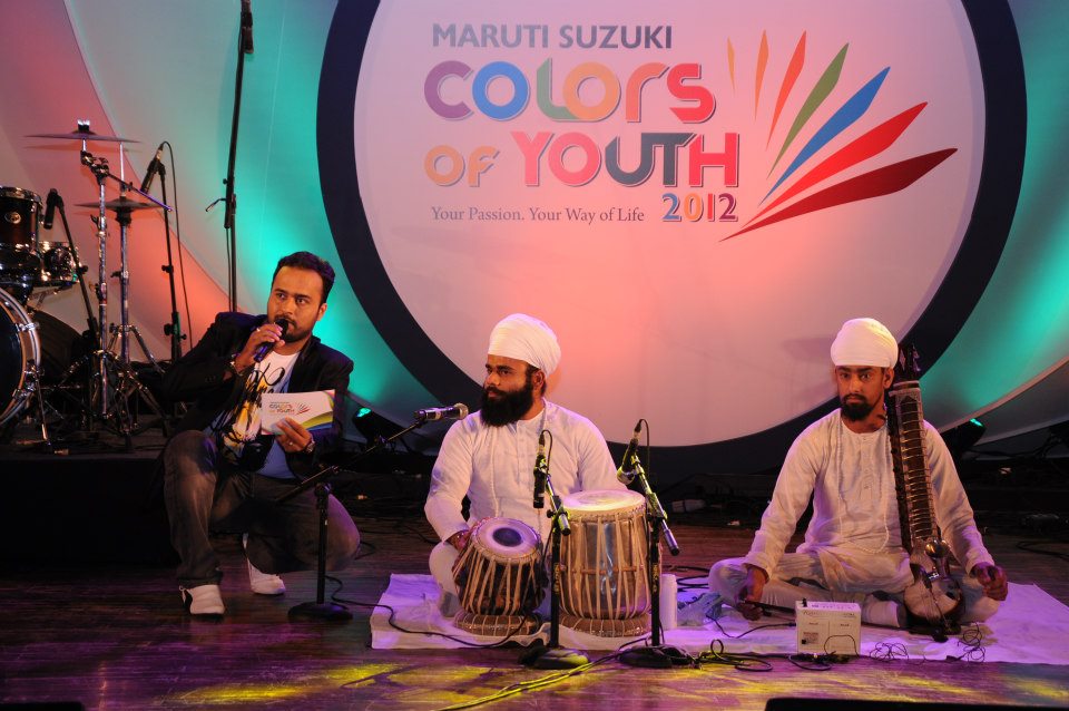 On the stage of Maruti Suzuki colors of youth talent hunt show ready to perform the Guru Ghar Da saaz-Jori Pakhawaj .the legacy of Punjab Gharana tradition. In year 2013