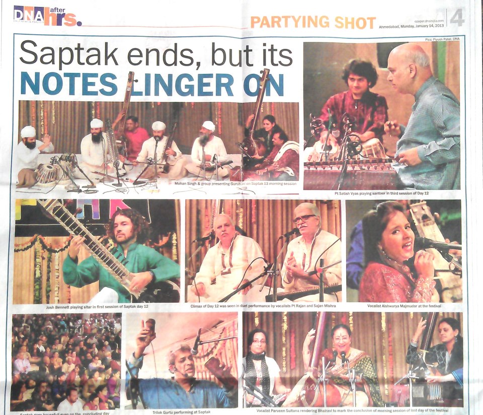 Press & news papers publish the reports in 2012 of saptak music concert which is held every year in Ahmedabad Gujarat